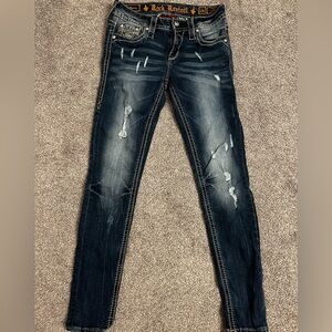Rock Revival Dark Blue Distressed Skinny Jeans